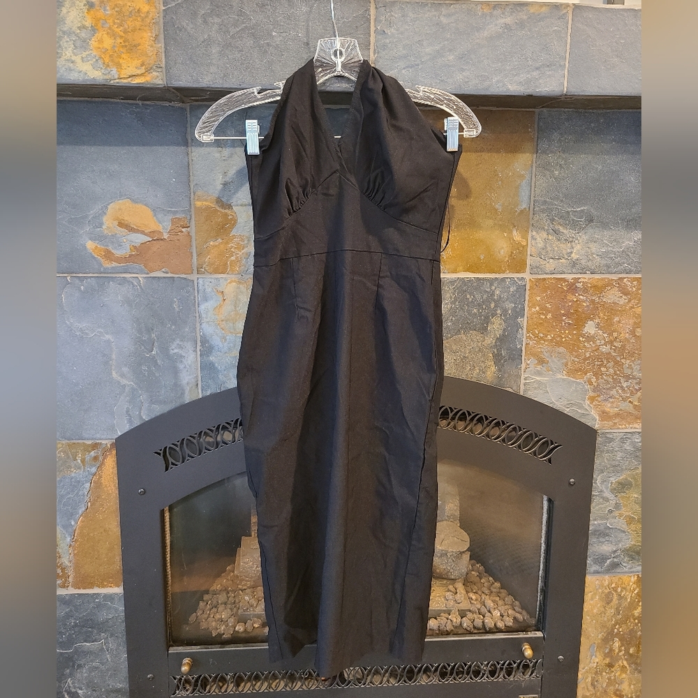Stop Staring Little Black Halter Dress With Slit Midi Length size Medium